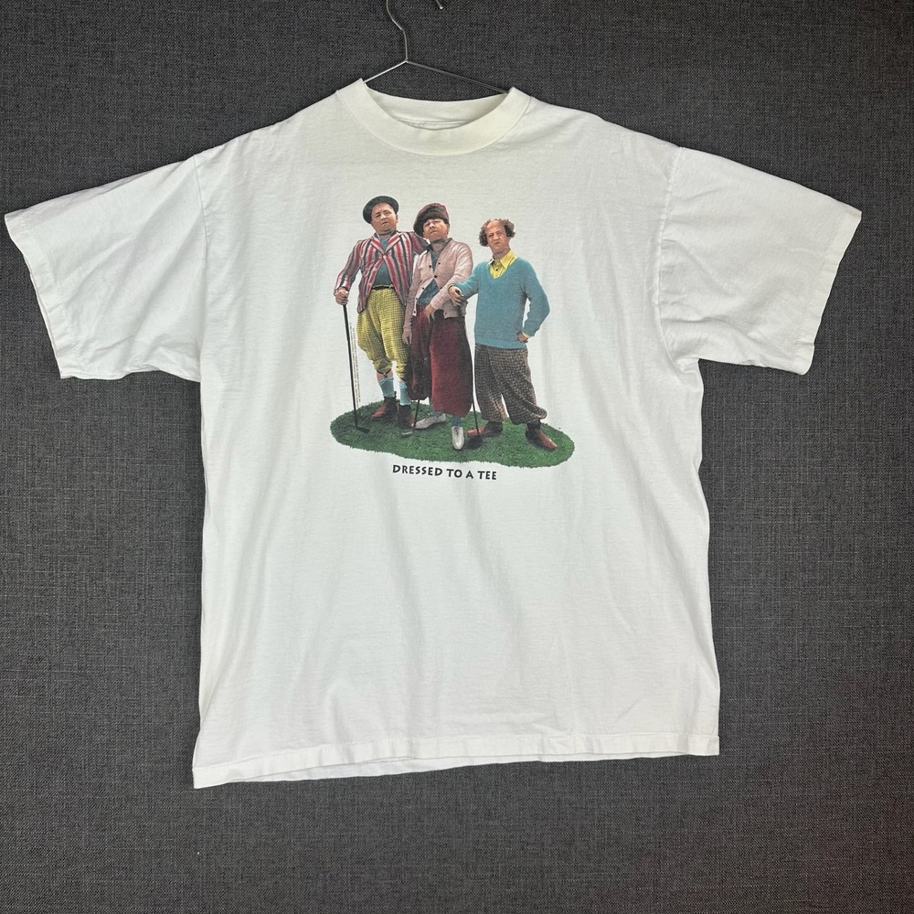 Vintage The Three Stooges Dressed To A Tee White Graphic T Shirt